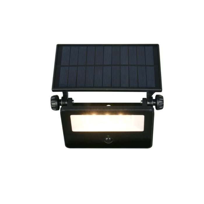 Svart utomhus vägglampa solcell modern, Mihriban, 10W, white switch LED, IP54