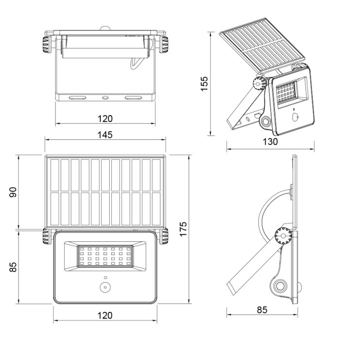 Svart utomhus vägglampa solcell modern, Mihriban, 10W, white switch LED, IP54