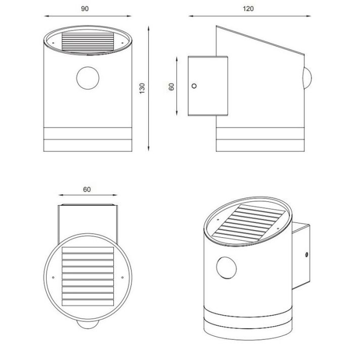 Antracit utomhus vägglampa med rörelsesensor modern, Suzan, 3W, 3000K LED, IP44