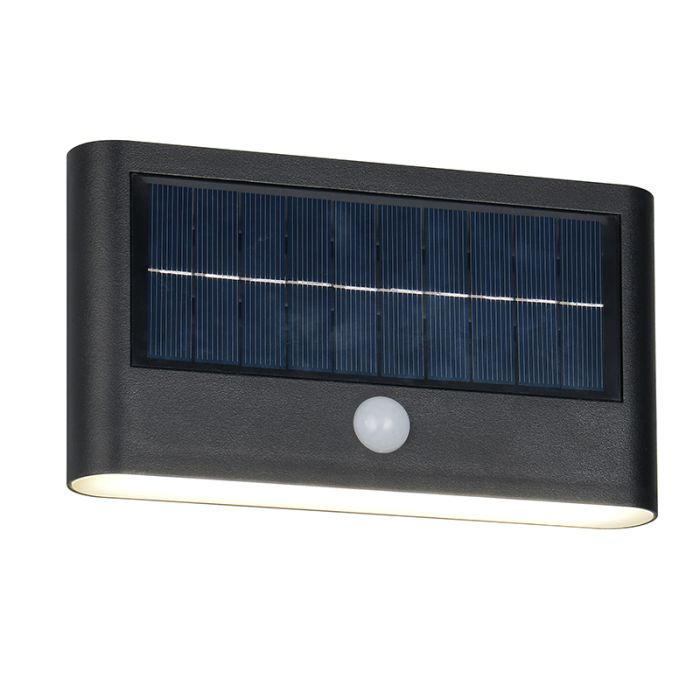 Svart utomhus vägglampa solcell modern, Nefise, 8W, 4000K LED, IP44