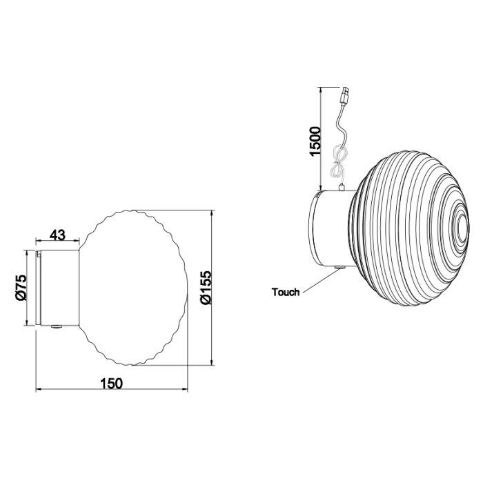 Mässing uppladdningsbar vägglampa modern, Walid, 1,5W, 3000K LED, 3 stegs dimmer