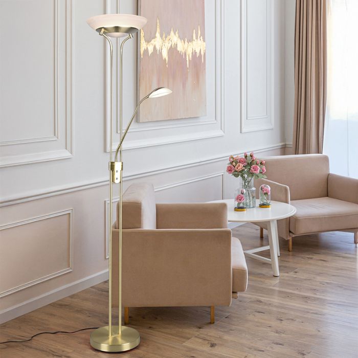 Mässing läslampa golv modern, Fredrika, 27W, 3000K LED, med beröringsdimmer