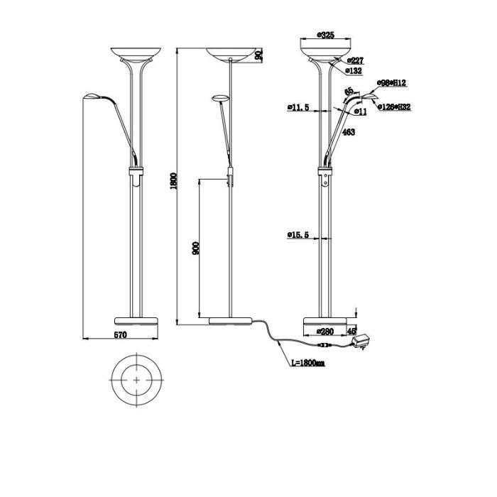 Svart läslampa golv modern, Fredrika, 27W, 3000K LED, med beröringsdimmer