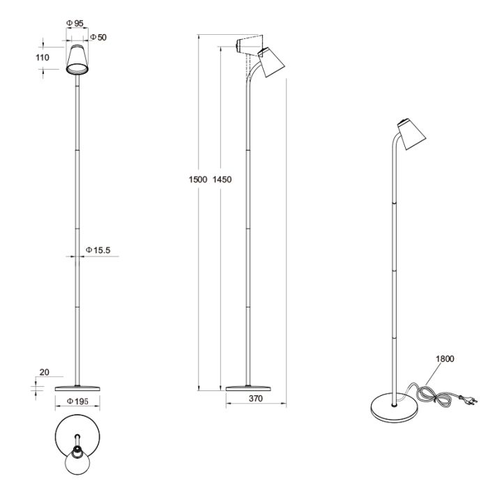 Brun golvlampa modern, Rahul, 4,5W, 3000K LED, med brytare
