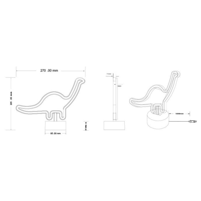 Vit bordslampa barn plast, Dino, 2W, 3000K LED, med brytare