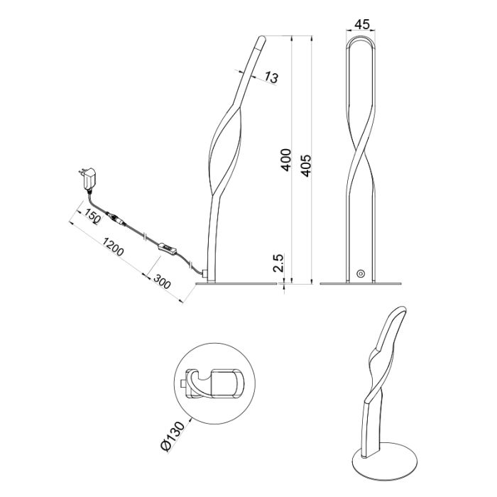 Svart bordslampa design, Quirinus, 10W, 4000K LED, med brytare