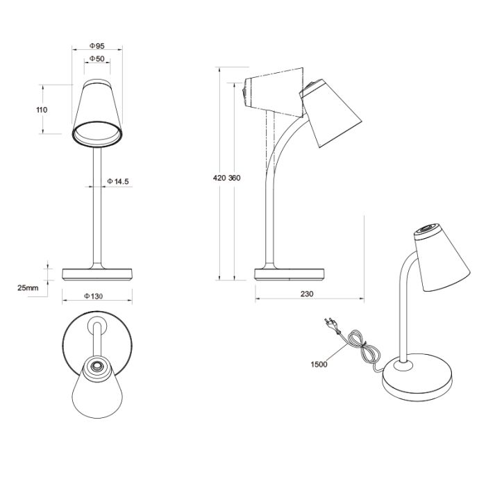 Svart bordslampa modern, Rahul, 4,5W, 3000K LED, med brytare