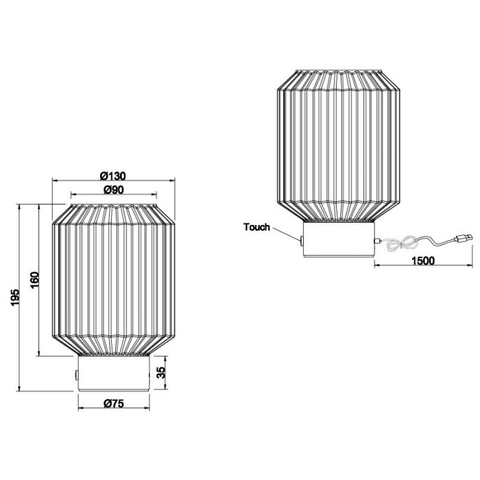 Svart uppladdningsbar bordslampa retro, Tamer, 2W, 3000K LED, med beröringsdimmer