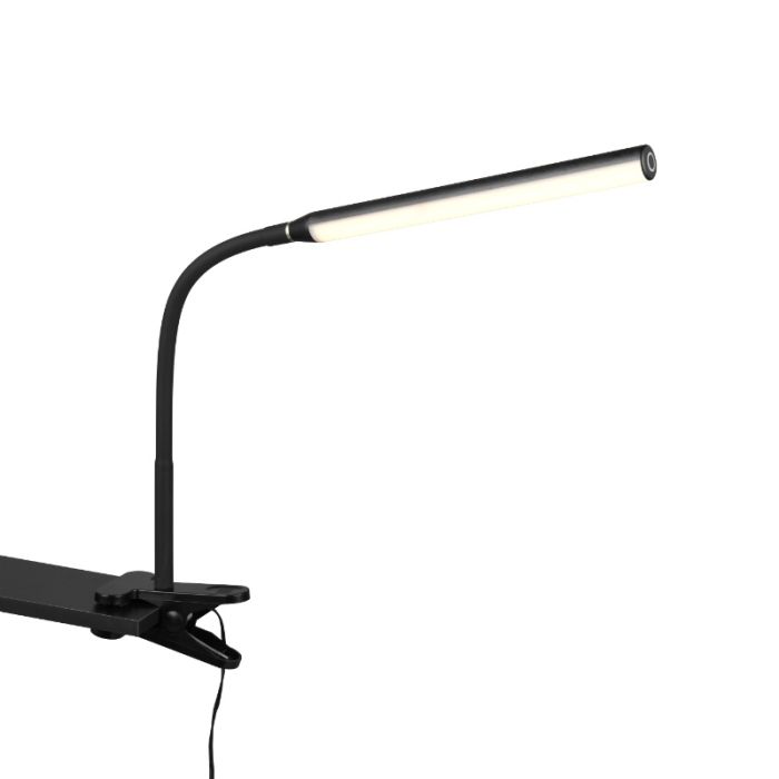 Svart klämlampa modern, Rommert, 5W, varm till kall vit justerbar LED, med beröringsdimmer