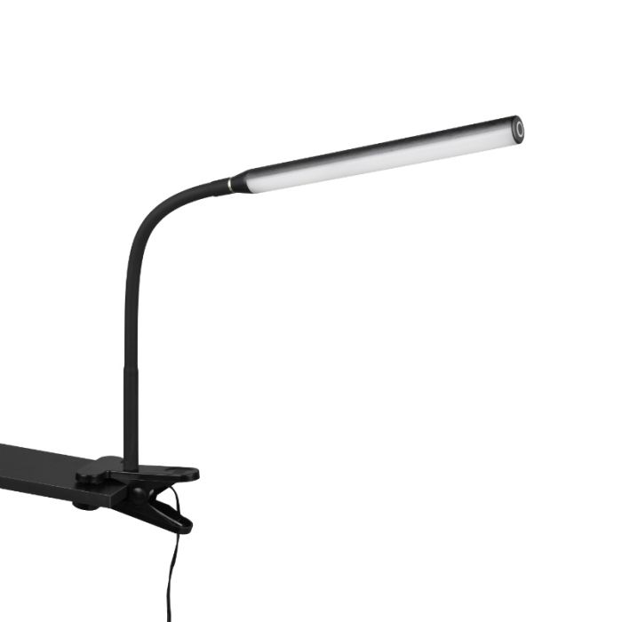 Svart klämlampa modern, Rommert, 5W, varm till kall vit justerbar LED, med beröringsdimmer