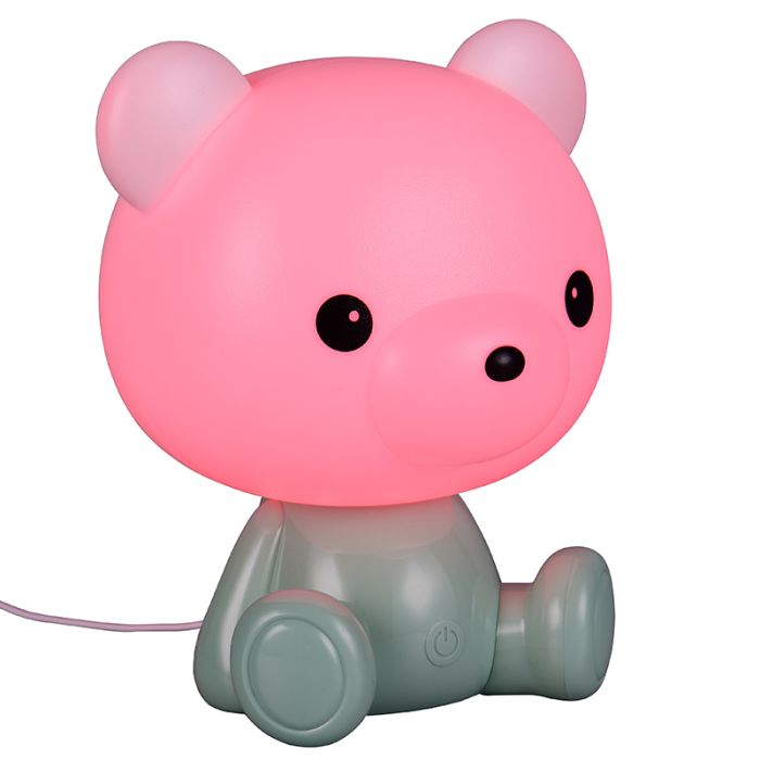Grön bordslampa barn plast, Lumibear, 0,3W, RGB LED, med brytare