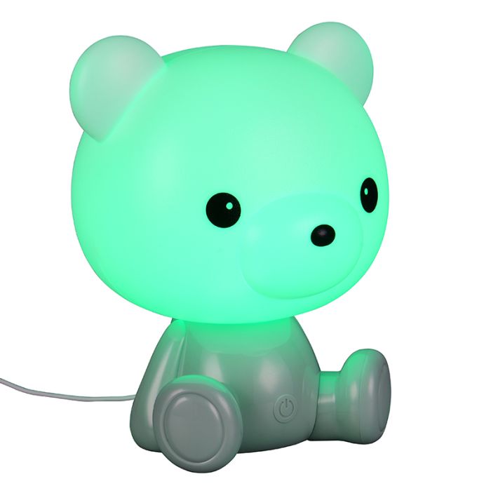Grön bordslampa barn plast, Lumibear, 0,3W, RGB LED, med brytare