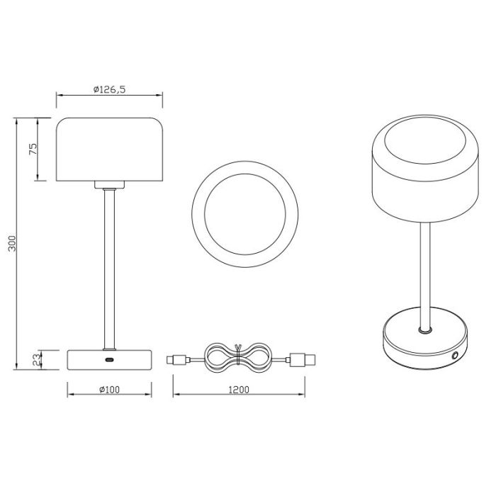 Krom uppladdningsbar bordslampa modern, Dustin, 1W, 3000K LED, med beröringsdimmer