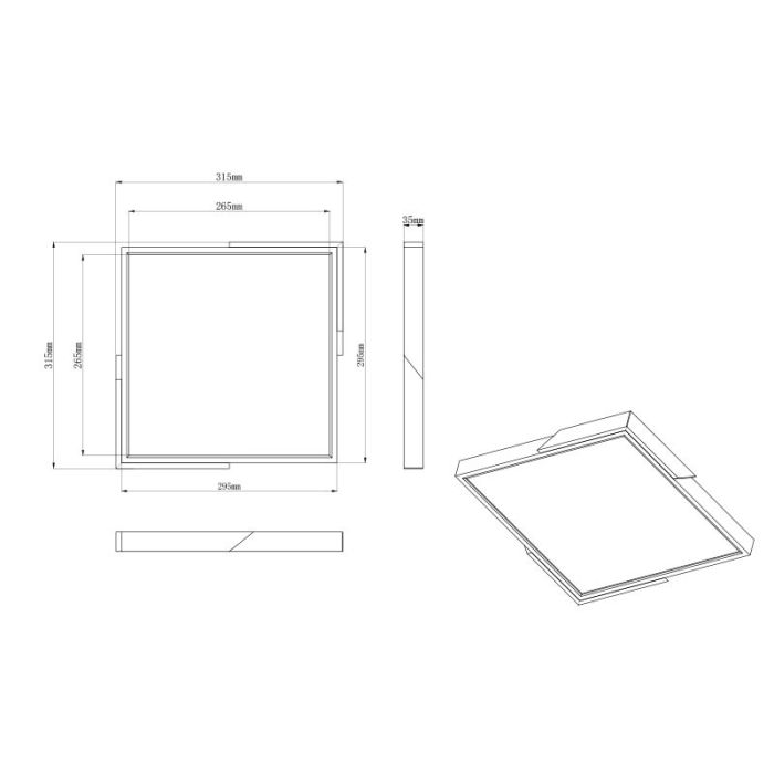 Svart plafond modern, Selinde, 20W, 3000K LED, 3 stegs dimmer