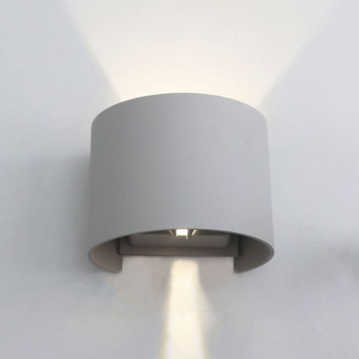 Modern up down vägglampa grå, Dion, 6W, 3000K LED, IP65