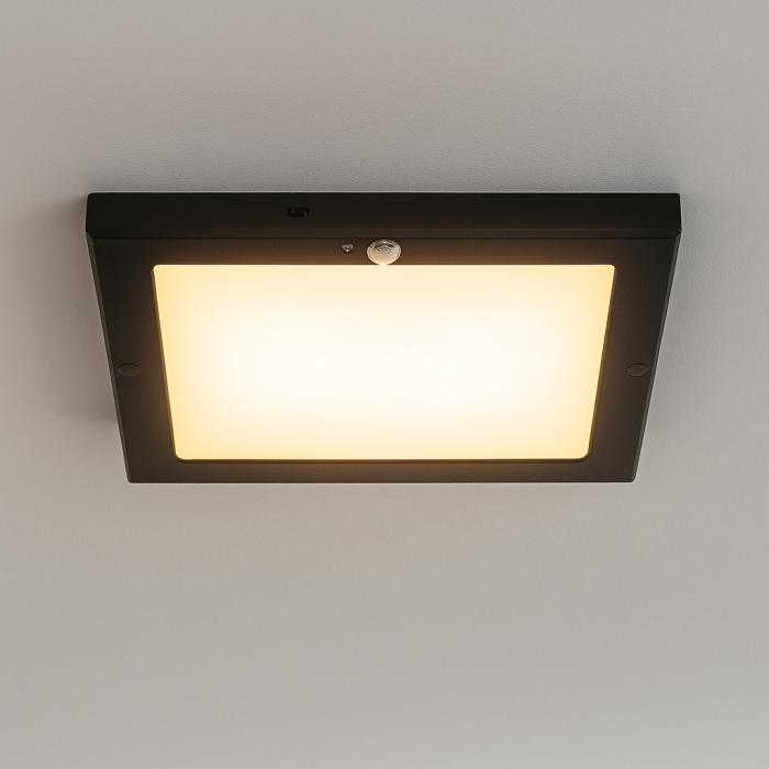 Plast taklampa med sensor svart, Luan, 18W, 3000K LED